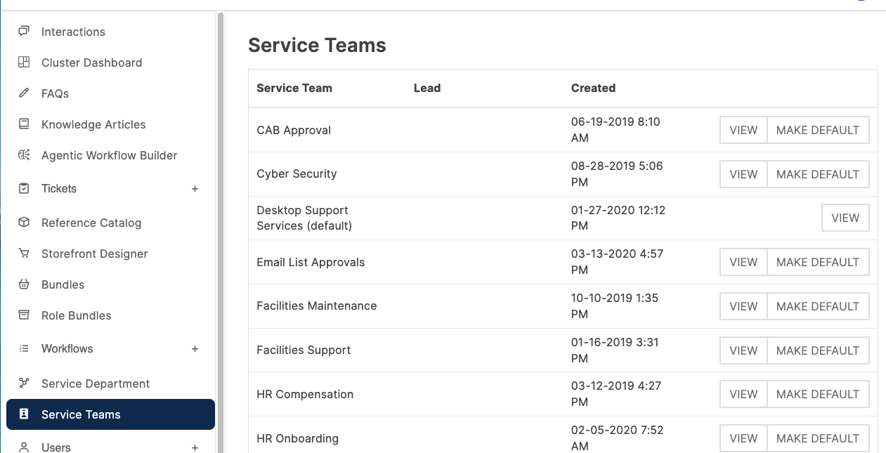 Service teams window