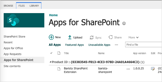 Apps for SharePoint menu option