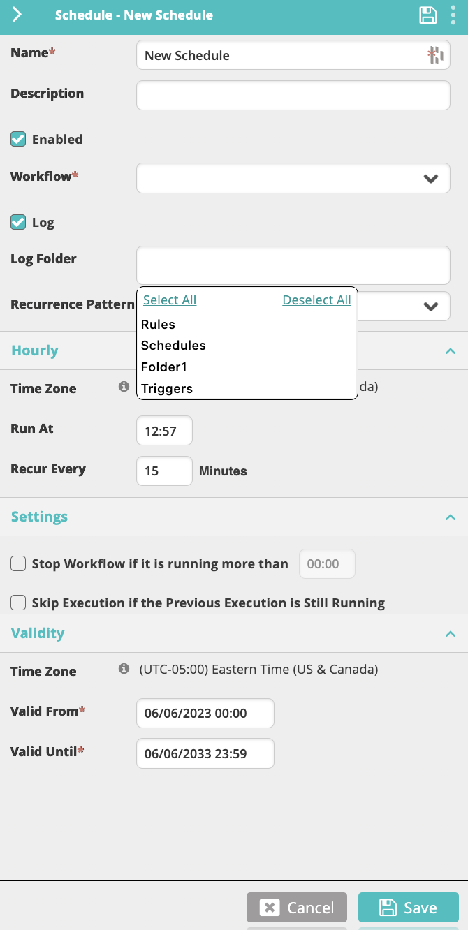 Audit Trail Folder Schedules and Triggers