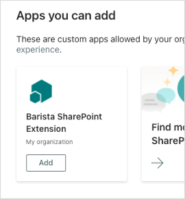 Barista SharePoint extension in filtered app list