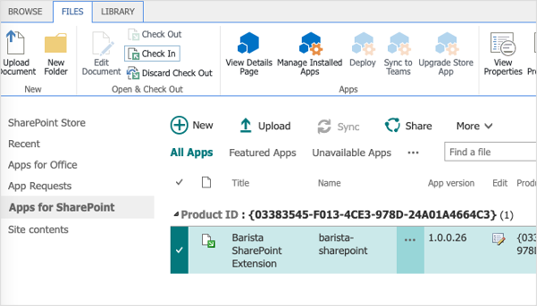 Check in Barista SharePoint extension solution