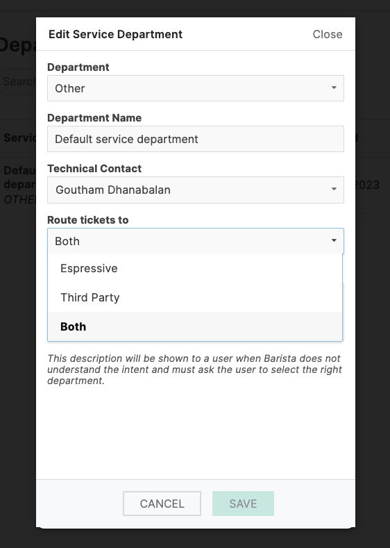 Edit service deparment