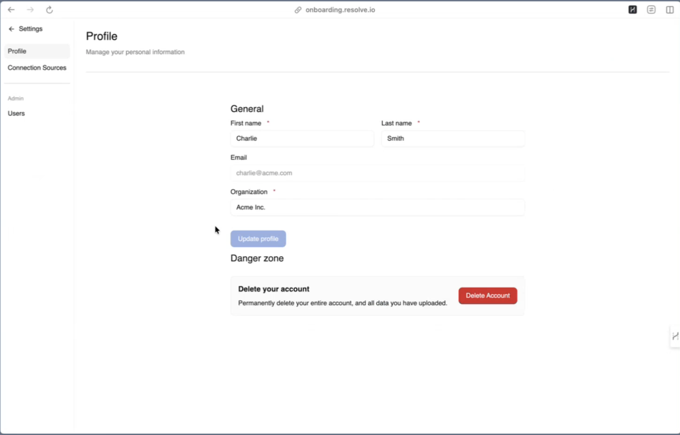 Rita Settings Dashboard