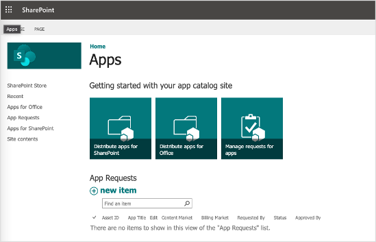 SharePoint app catalog navigation