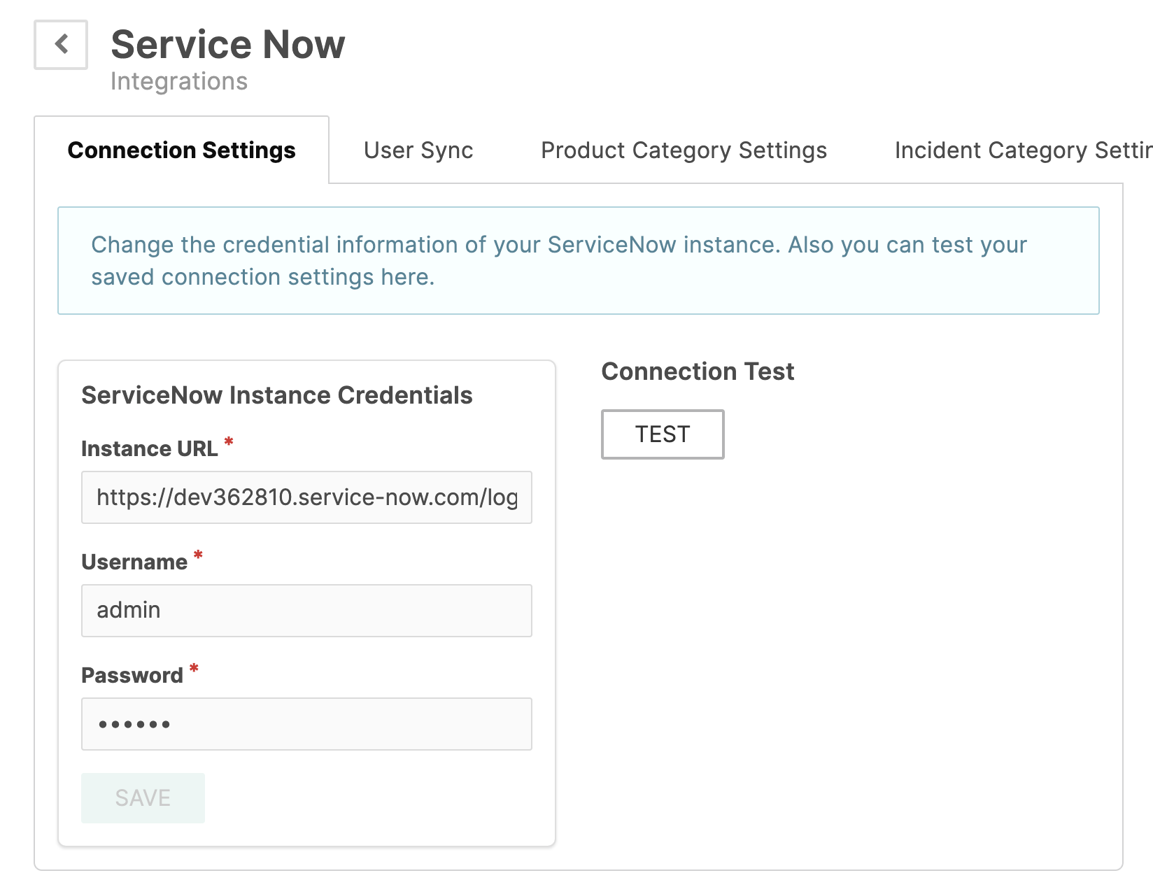 Test connection settings