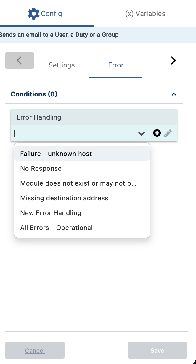 Workflow Designer Error Handling Dropdown