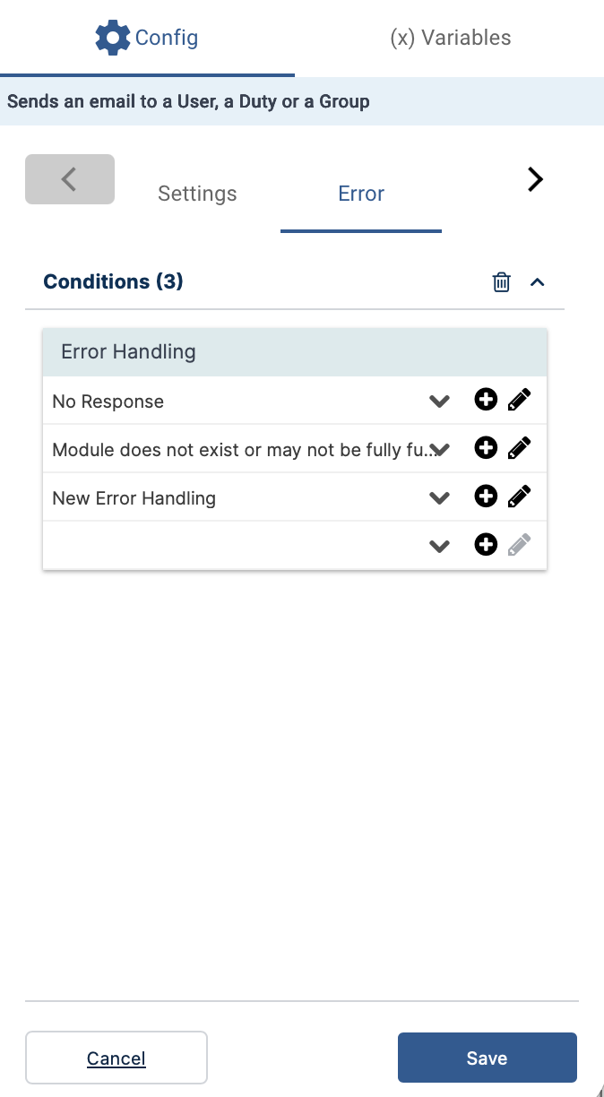 Workflow Designer Error Handling Selection