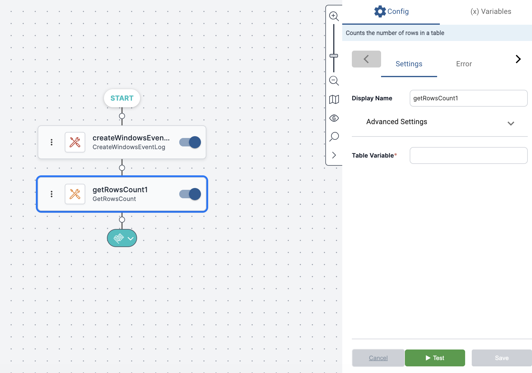 Workflow Designer Activity Settings GetRowsCount